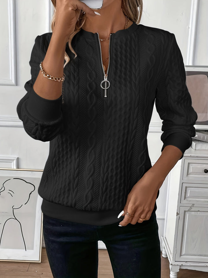 Pull d’automne pour femme en maille de laine torsadée avec fermeture éclair