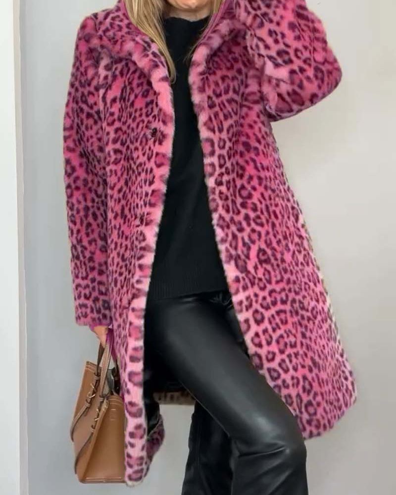 Manteau long pour femme à motif léopard avec laine, cape automnale
