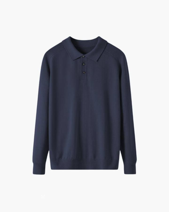 Men’s long-sleeved wool polo, elegant for autumn