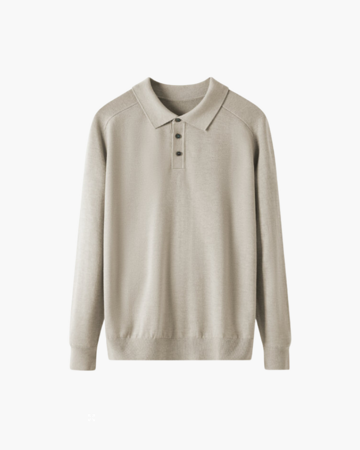 Men’s long-sleeved wool polo, elegant for autumn