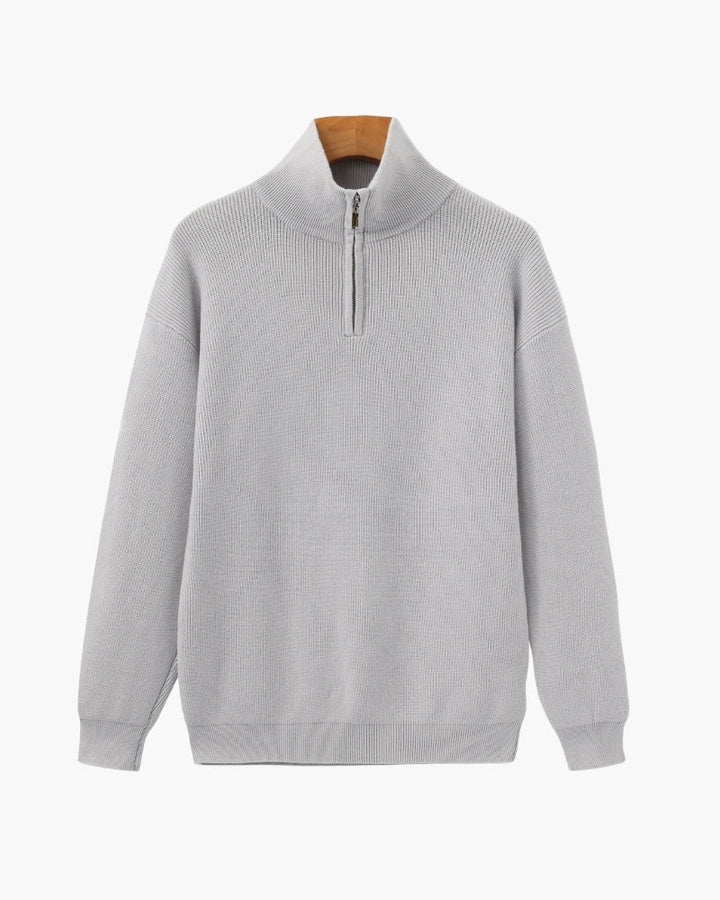Pull en laine pour homme à col zippé, côtelé, style smart casual, automne