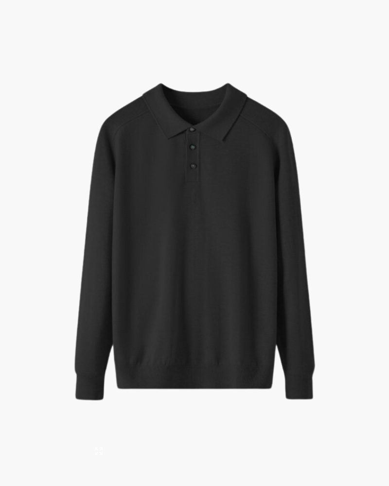 Men’s long-sleeved wool polo, elegant for autumn