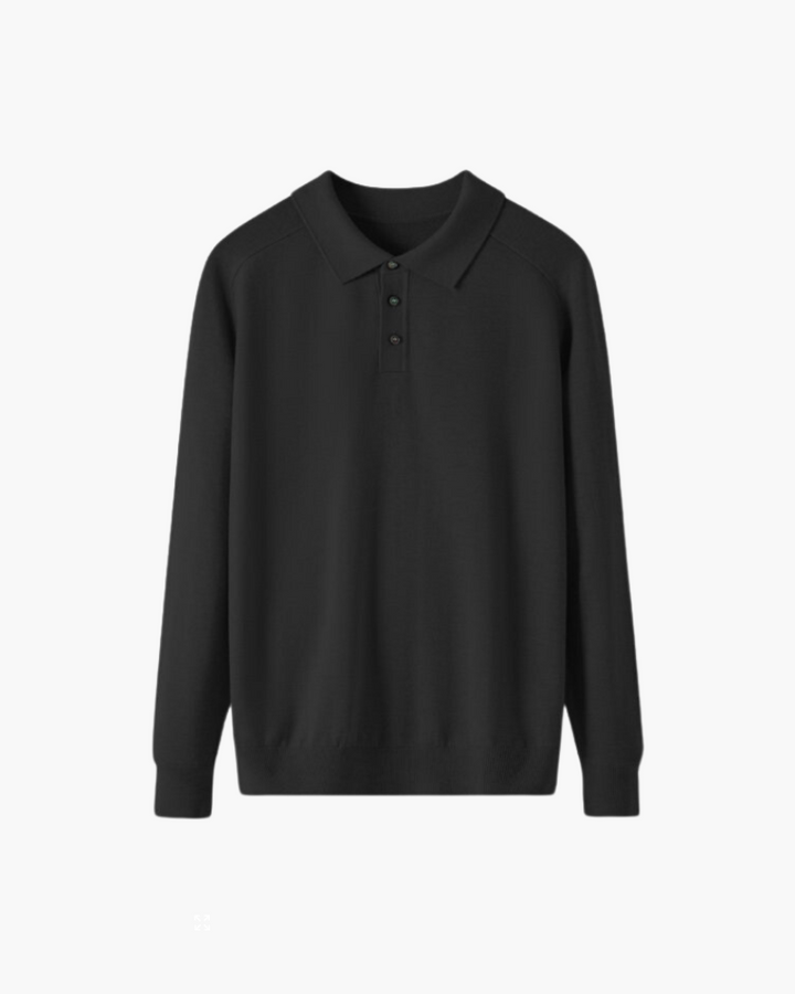 Men’s long-sleeved wool polo, elegant for autumn