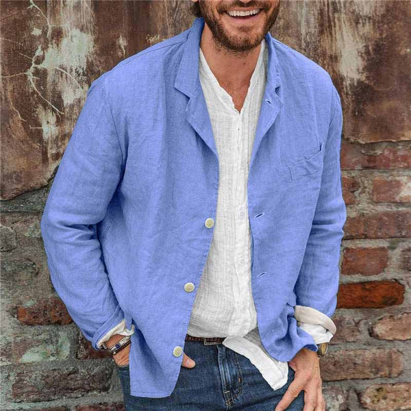 Veste d'été pour homme en lin et coton, légère et respirante