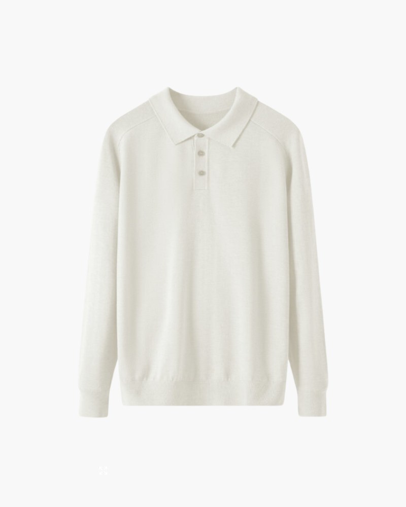Men’s long-sleeved wool polo, elegant for autumn