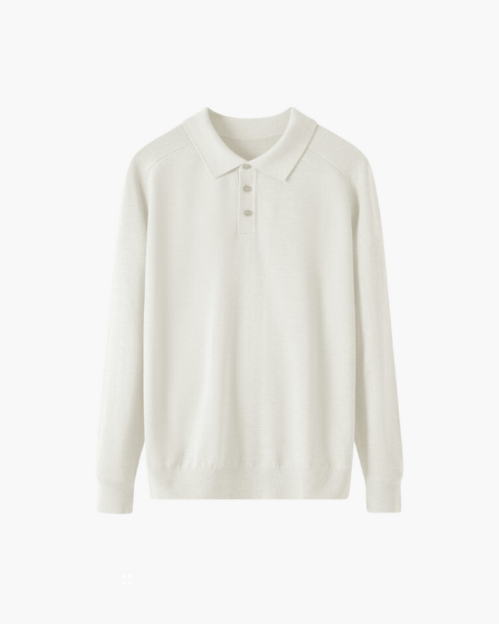 Men’s long-sleeved wool polo, elegant for autumn