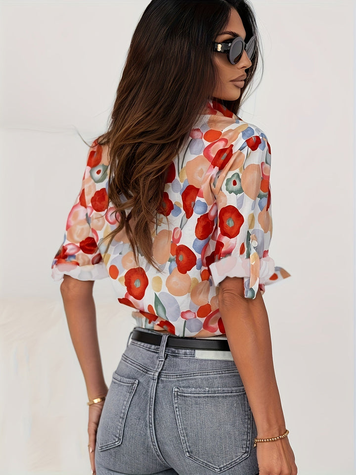 Ira - Chemisier floral rouge élégant pour le printemps pour femmes