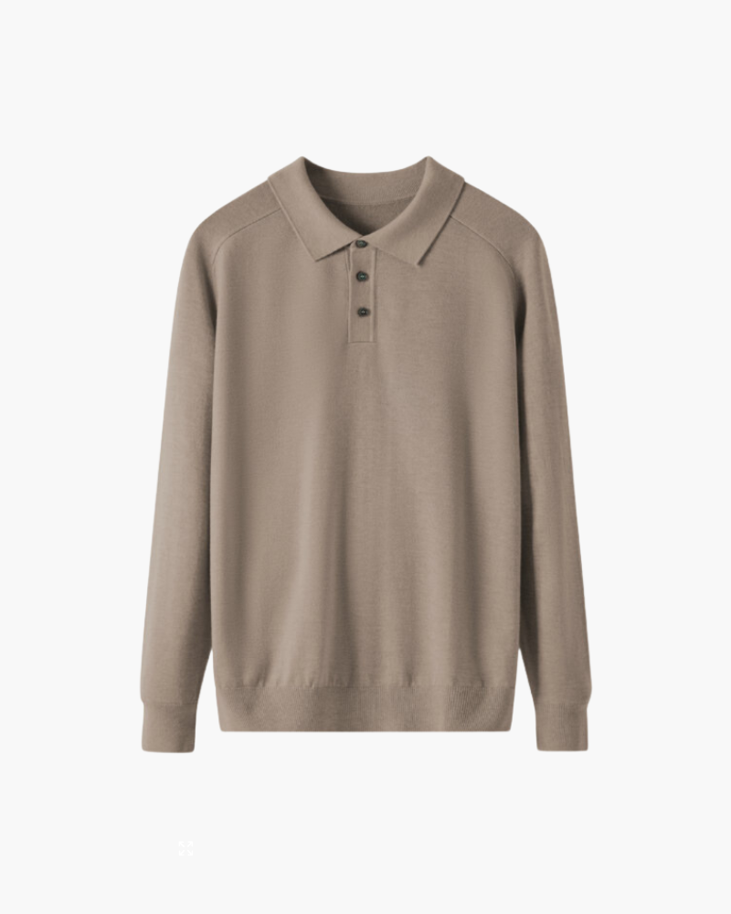 Men’s long-sleeved wool polo, elegant for autumn