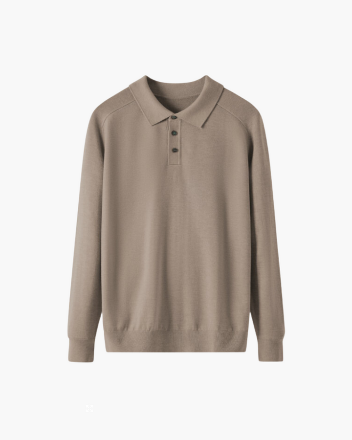 Men’s long-sleeved wool polo, elegant for autumn