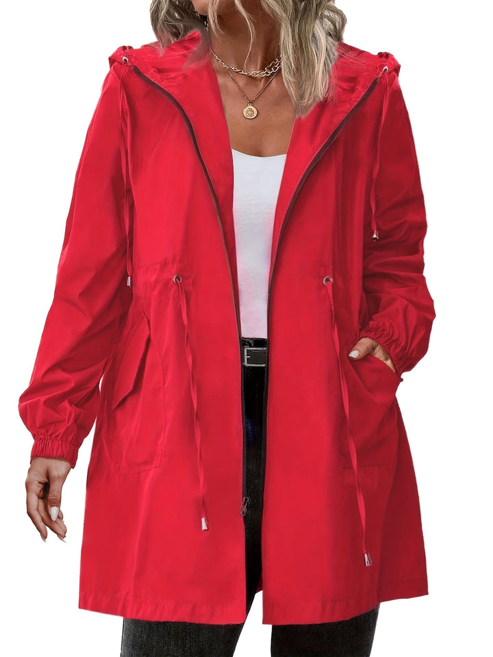 Giacca antipioggia da donna per taglie forti, con cappuccio in poliestere, leggera e casual per l’autunno