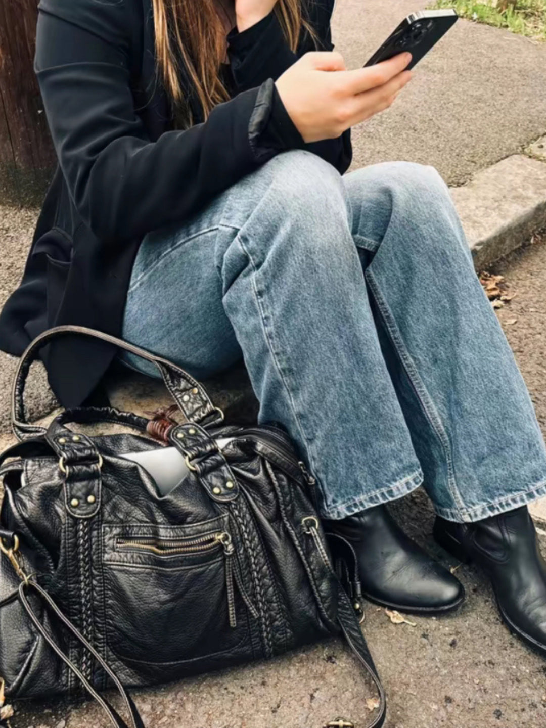 Sac en cuir pour femme, pour le travail et ordinateur portable, style urbain automnal