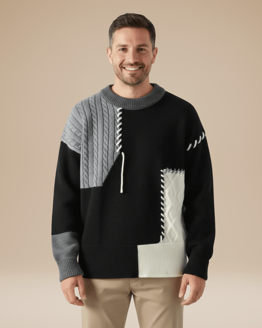 Pull en laine pour homme à col rond, motif torsadé, tricot d’automne