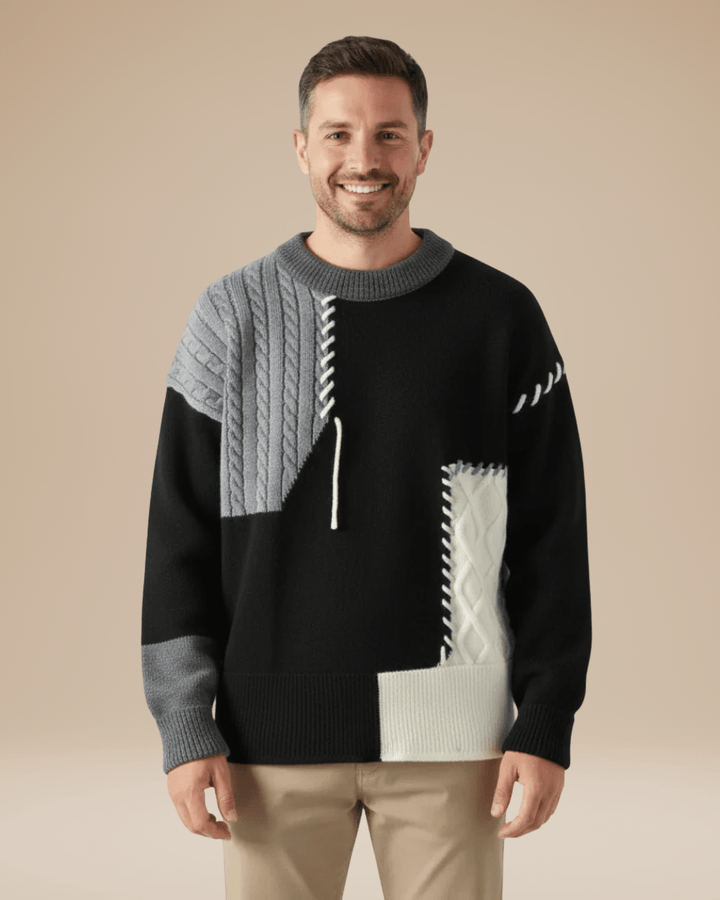 Pull en laine pour homme à col rond, motif torsadé, tricot d’automne