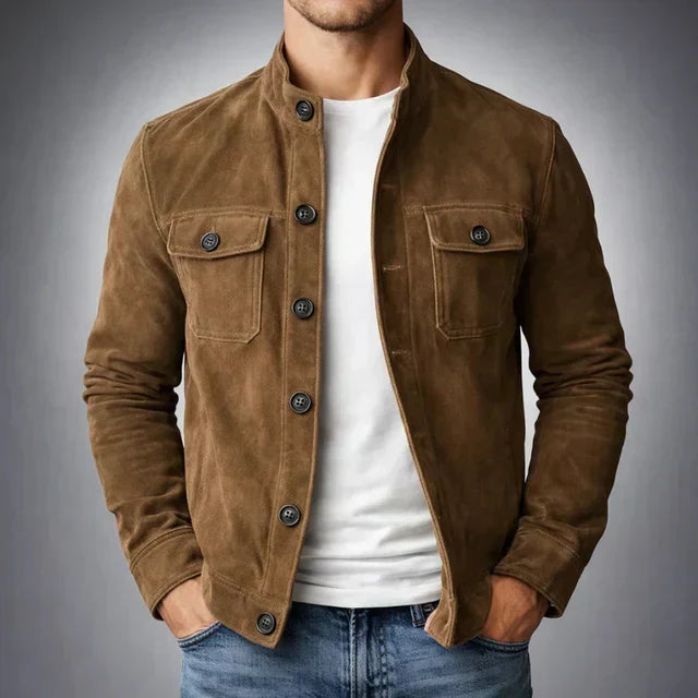 Giacca militare casual da uomo in pelle scamosciata, ideale per l’autunno