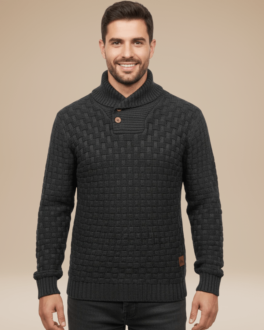 Pull homme en laine à col châle, maille panier, style automnal