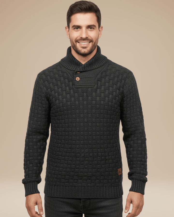 Pull homme en laine à col châle, maille panier, style automnal