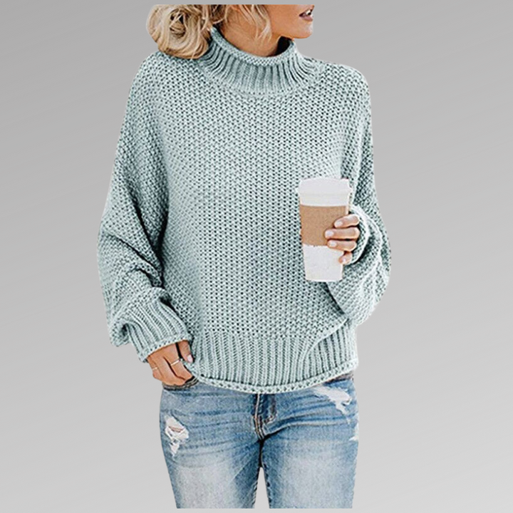 Women’s oversized ribbed-knit turtleneck sweater for summer, with a loose and comfortable fit