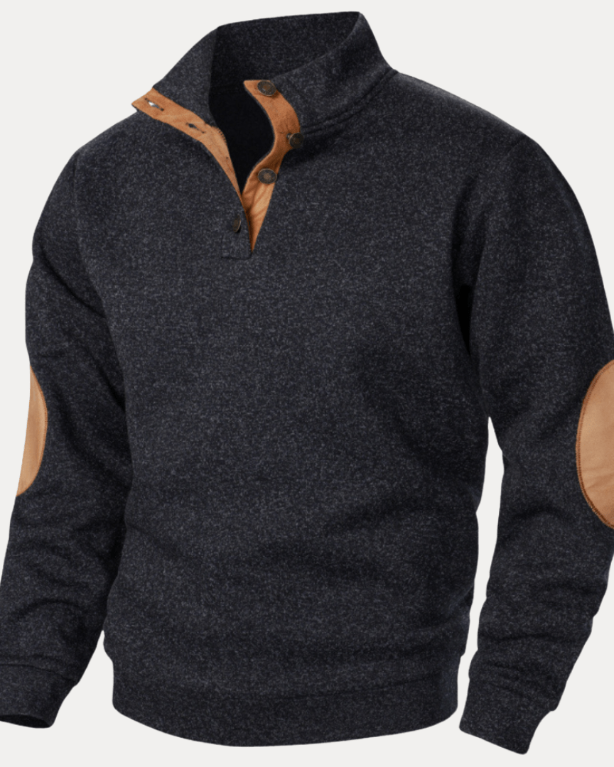Pull homme en laine à col montant chiné avec écussons, collection automne