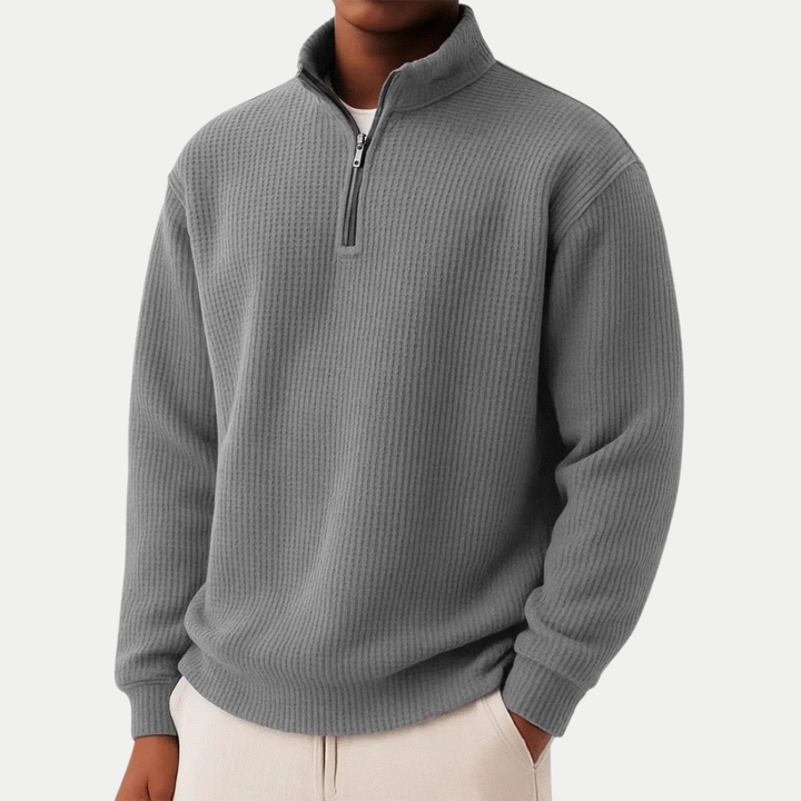 Pull en laine pour homme à col zippé, côtelé, décontracté d’automne