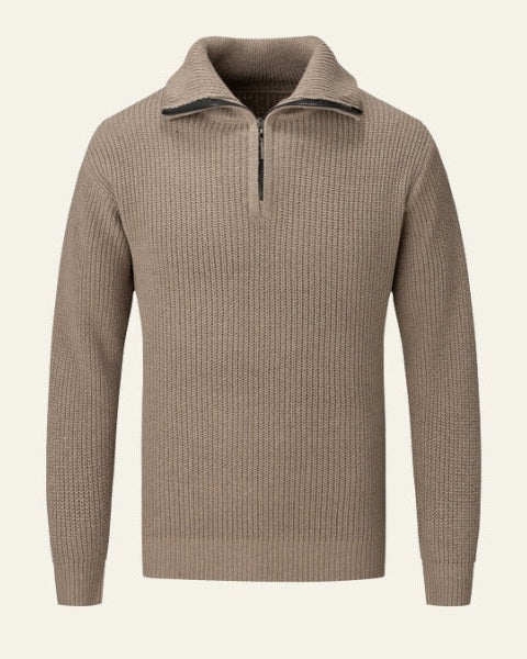 Pull en laine pour homme à col zippé, en maille texturée, idéal pour l’automne