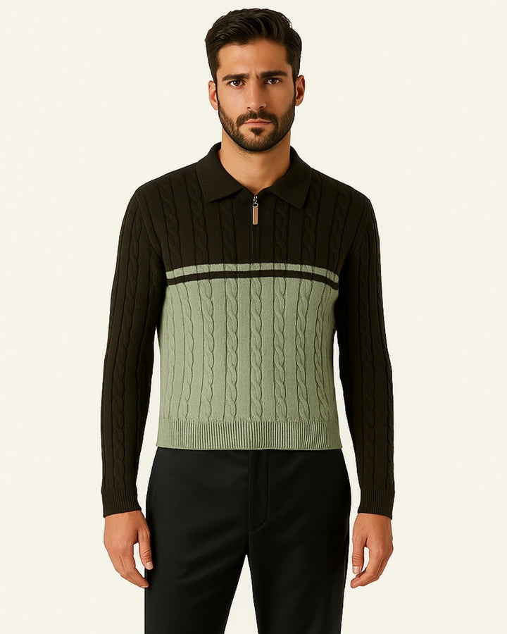 Pull polo homme en coton à manches longues avec fermeture éclair, pour l’automne