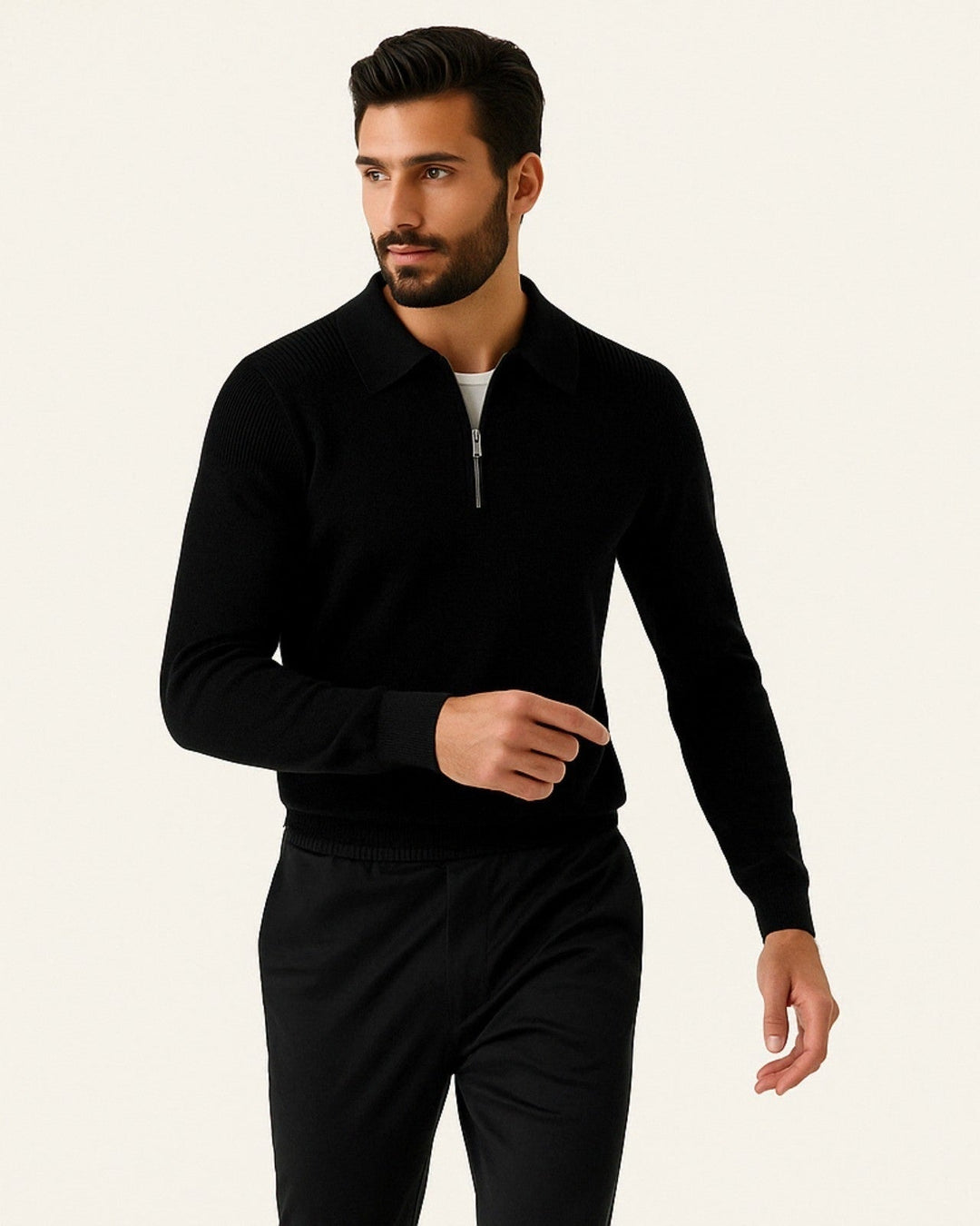 Pull en maille pour homme avec coton et fermeture éclair | Modèle chaud pour l’automne