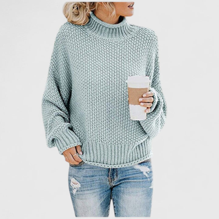 Pulover de damă din tricot de lână, cu guler înalt, pentru toamnă