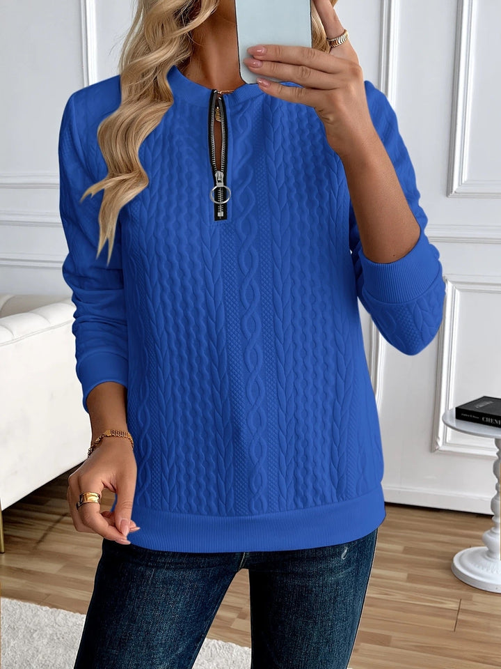 Sweat-shirt zippé pour femme, texturé, pour l’automne et les tenues de tous les jours