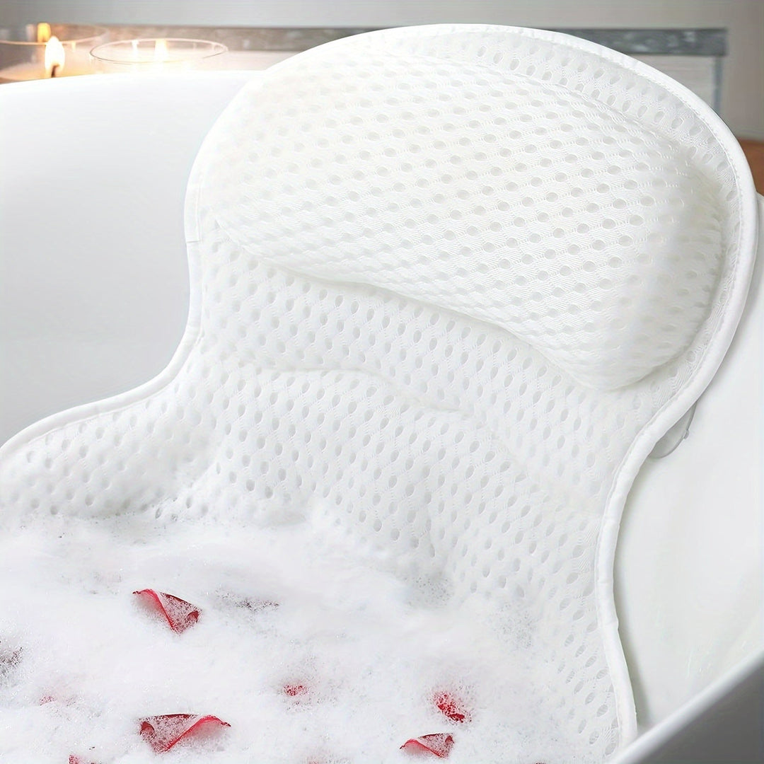 Oreiller de bain respirant avec soutien de la nuque et du dos pour baignoire avec ventouses