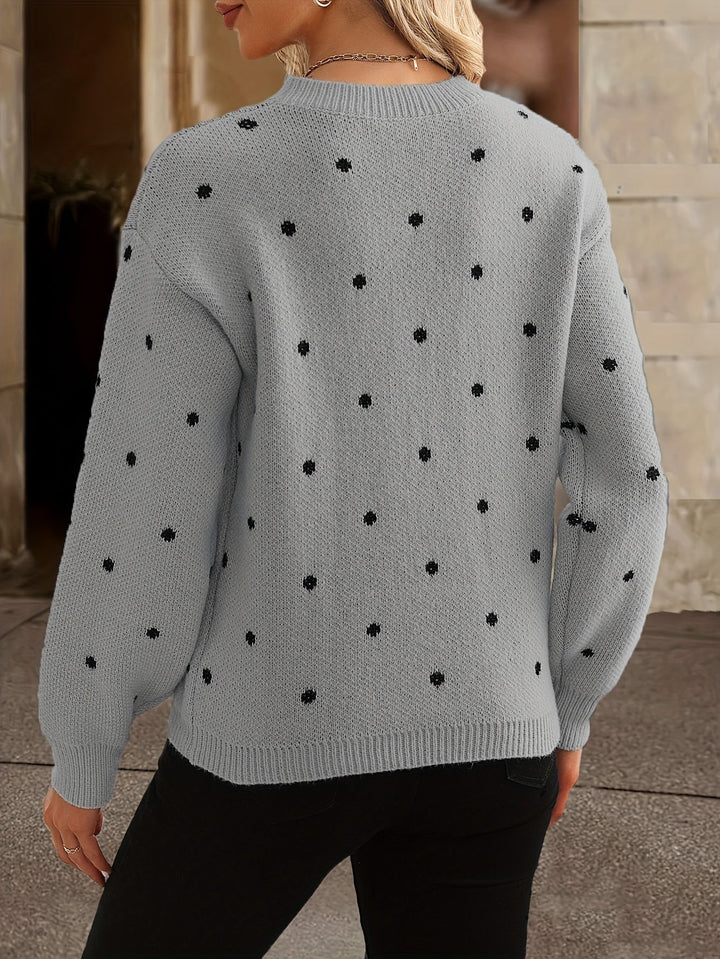 Pull en maille pour femme à pois col rond chaud automne-hiver doux
