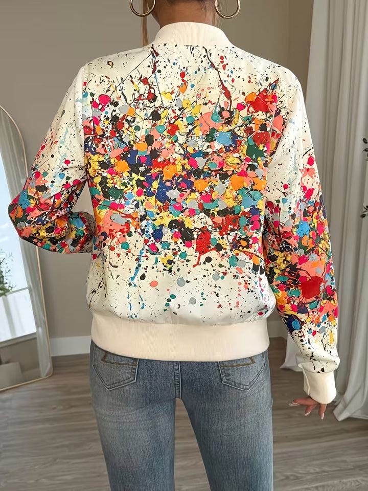 Veste bomber femme zippée à imprimé abstrait, blouson léger de mi-saison pour l’automne