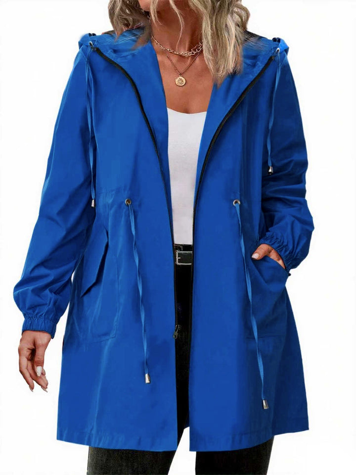 Giacca antipioggia da donna per taglie forti, con cappuccio in poliestere, leggera e casual per l’autunno