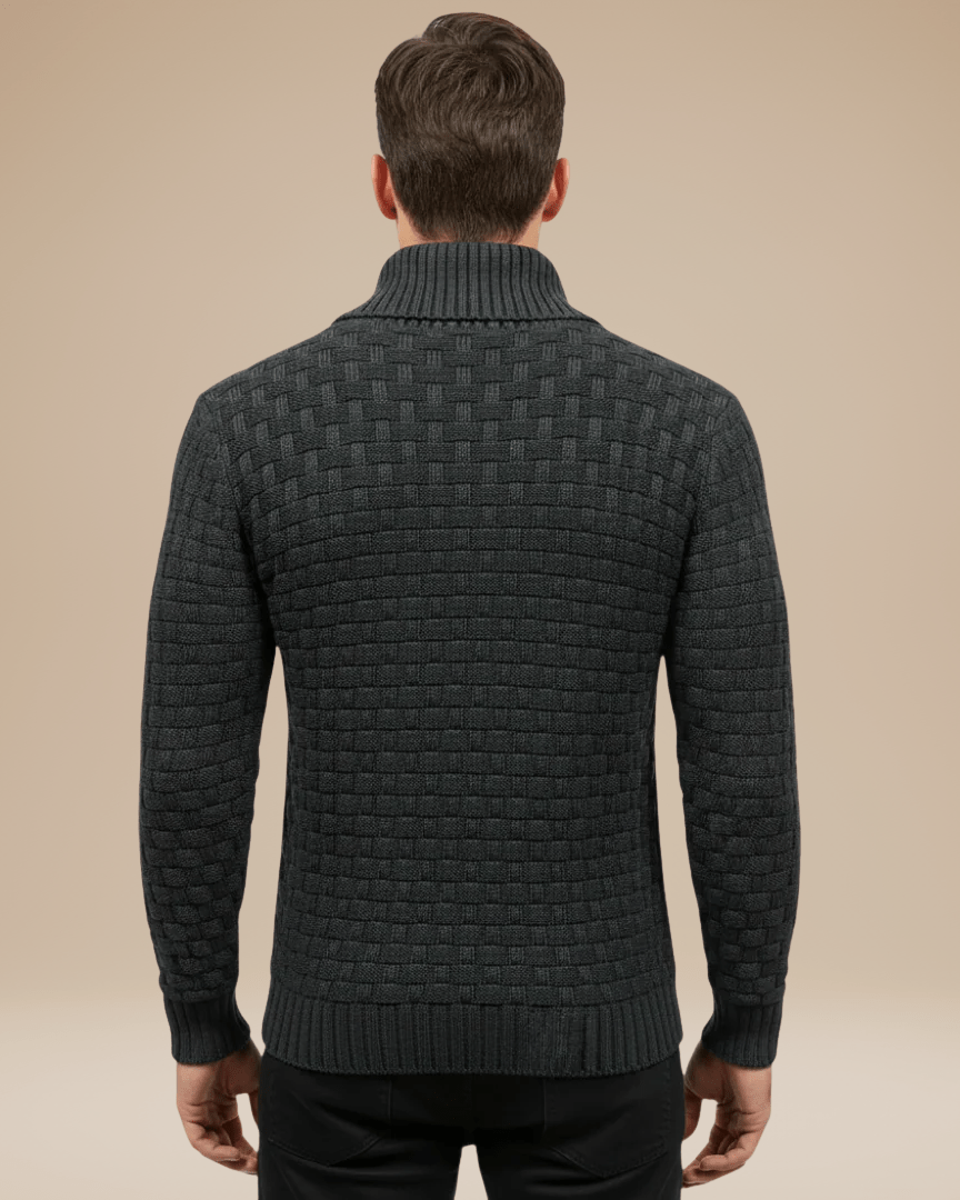 Pull homme en laine à col châle, maille panier, style automnal