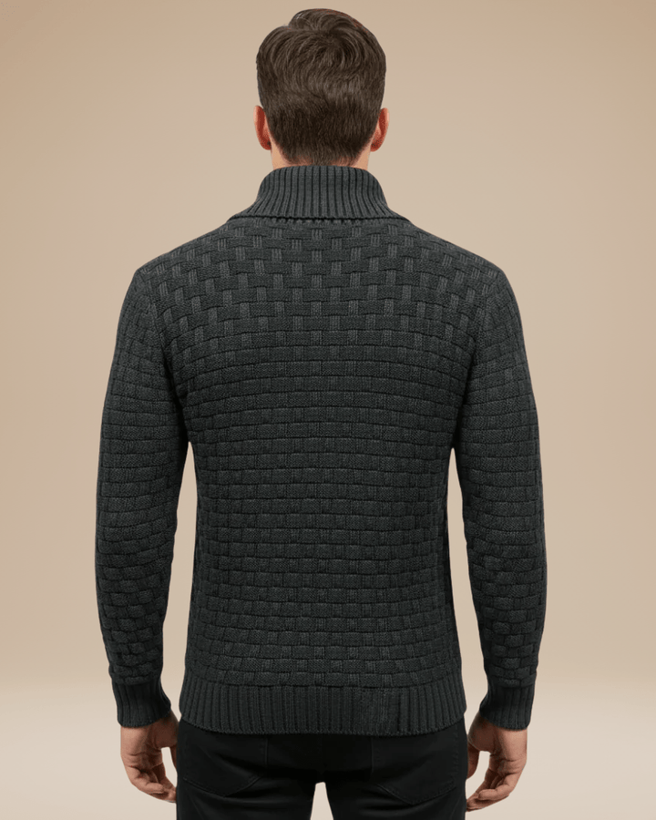 Pull homme en laine à col châle, maille panier, style automnal