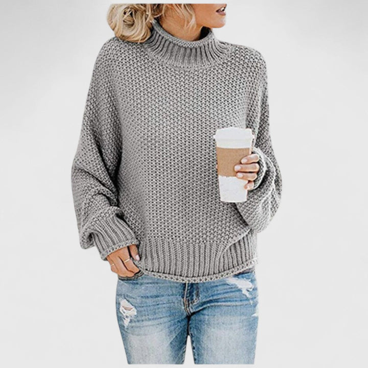 Pulover de damă din tricot de lână, cu guler înalt, pentru toamnă