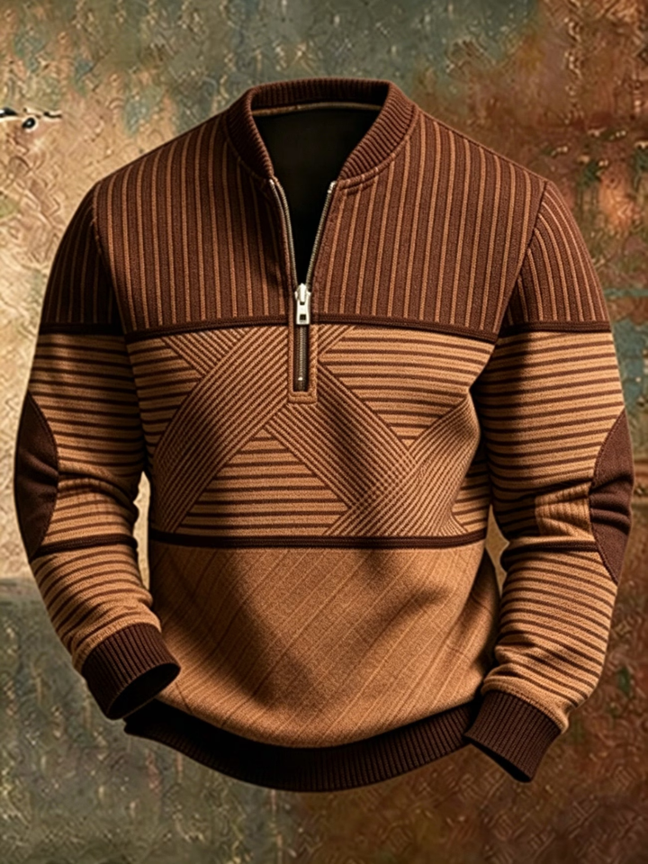 Sweat-shirt homme demi-zip à col montant et motif géométrique, pull décontracté pour l’automne