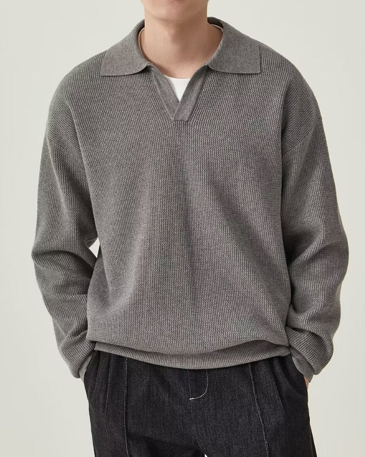 Pull polo homme en maille à texture automnale