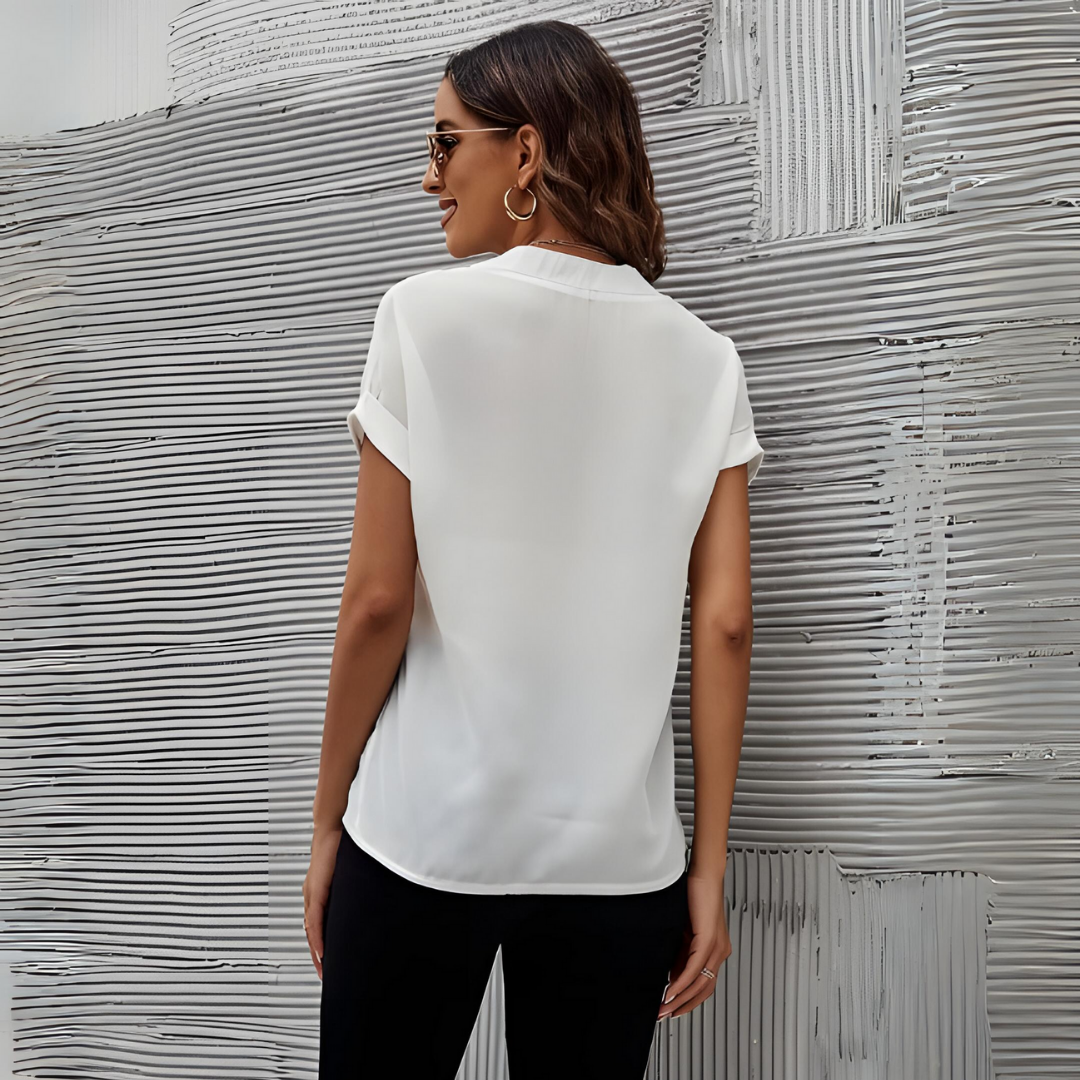 Chic White V-Neck Blouse for Women - Serenity Collection
