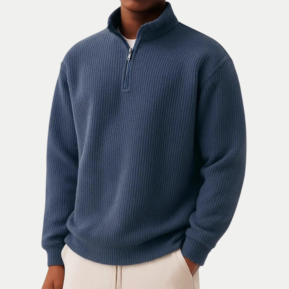 Pull en laine pour homme à col zippé, côtelé, décontracté d’automne