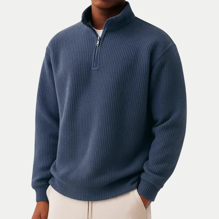 Pull en laine pour homme à col zippé, côtelé, décontracté d’automne