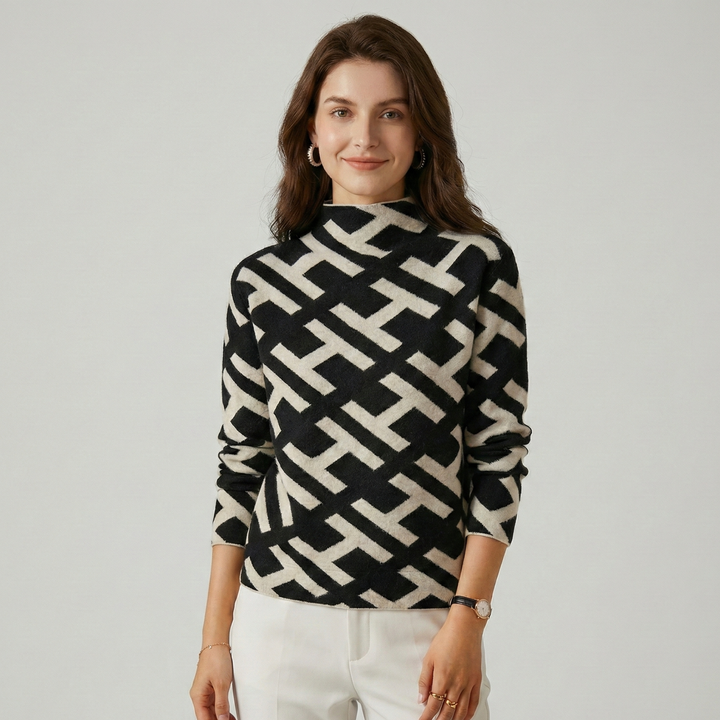 Pull femme à motif géométrique en laine tricotée, style casual pour l'automne