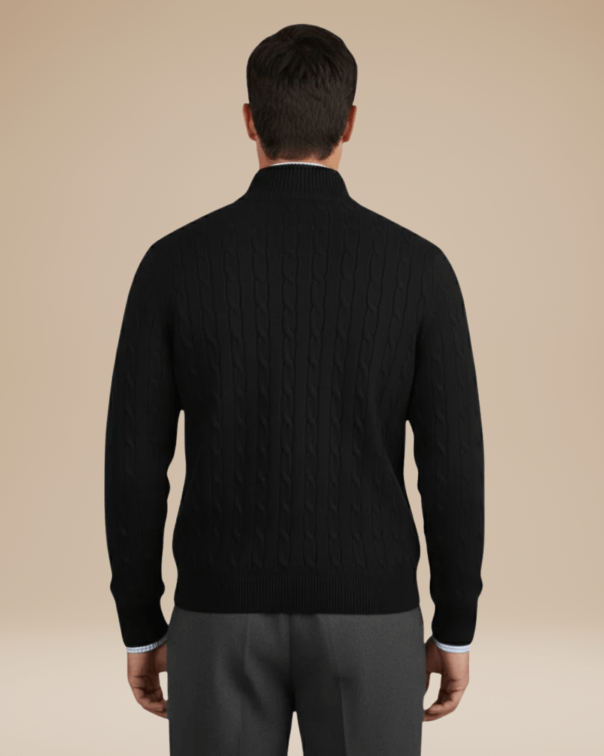 Pull homme en laine à torsades, col montant zippé, automne