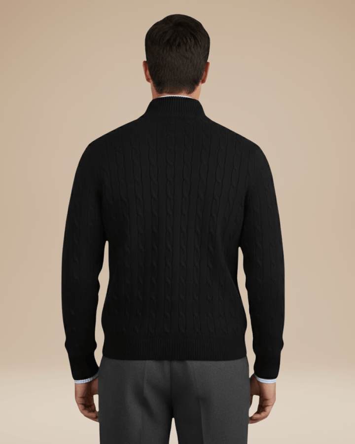 Pull homme en laine à torsades, col montant zippé, automne