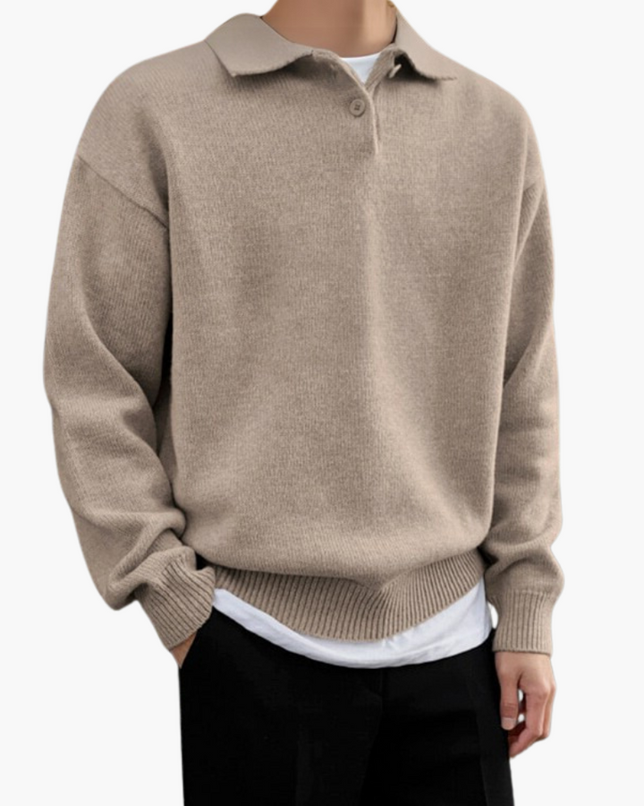 Pull en laine pour homme avec fermeture éclair sous le col, coupe ample pour l’automne