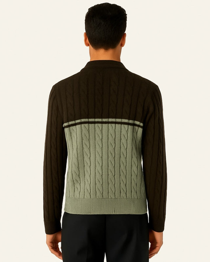 Pull polo homme en coton à manches longues avec fermeture éclair, pour l’automne