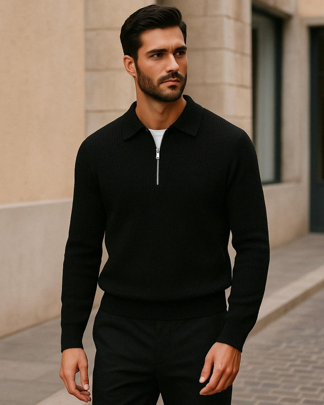 Pull en maille pour homme avec coton et fermeture éclair | Modèle chaud pour l’automne