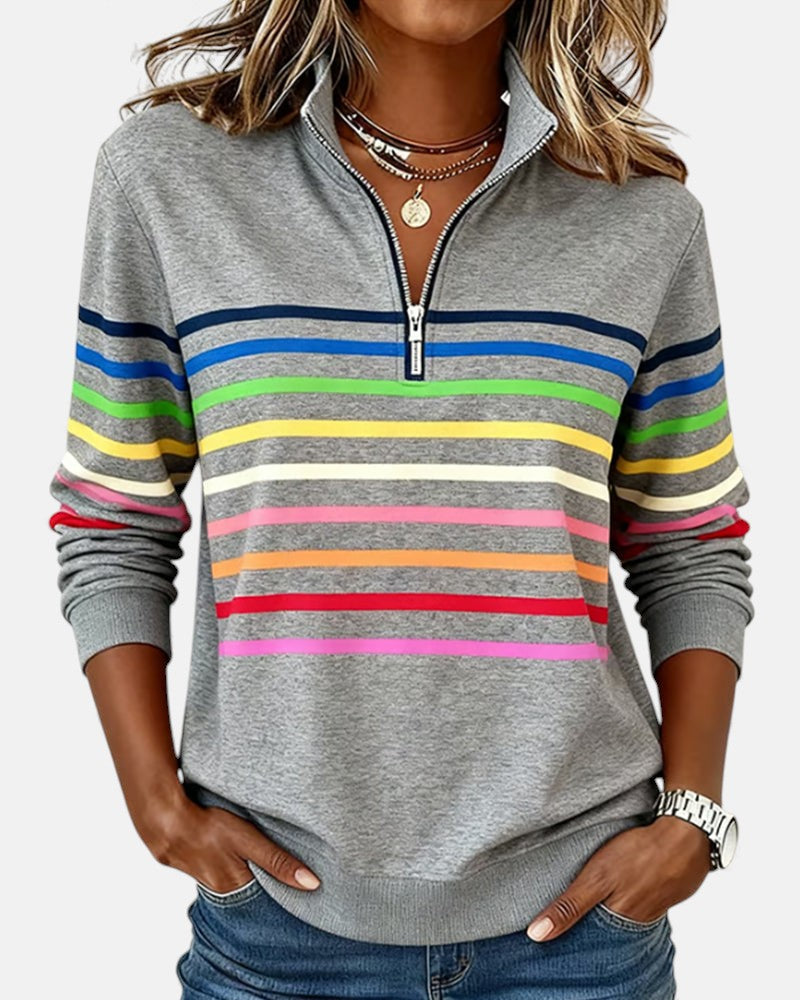 Pull en maille à rayures pour femmes avec fermeture éclair pour l'automne