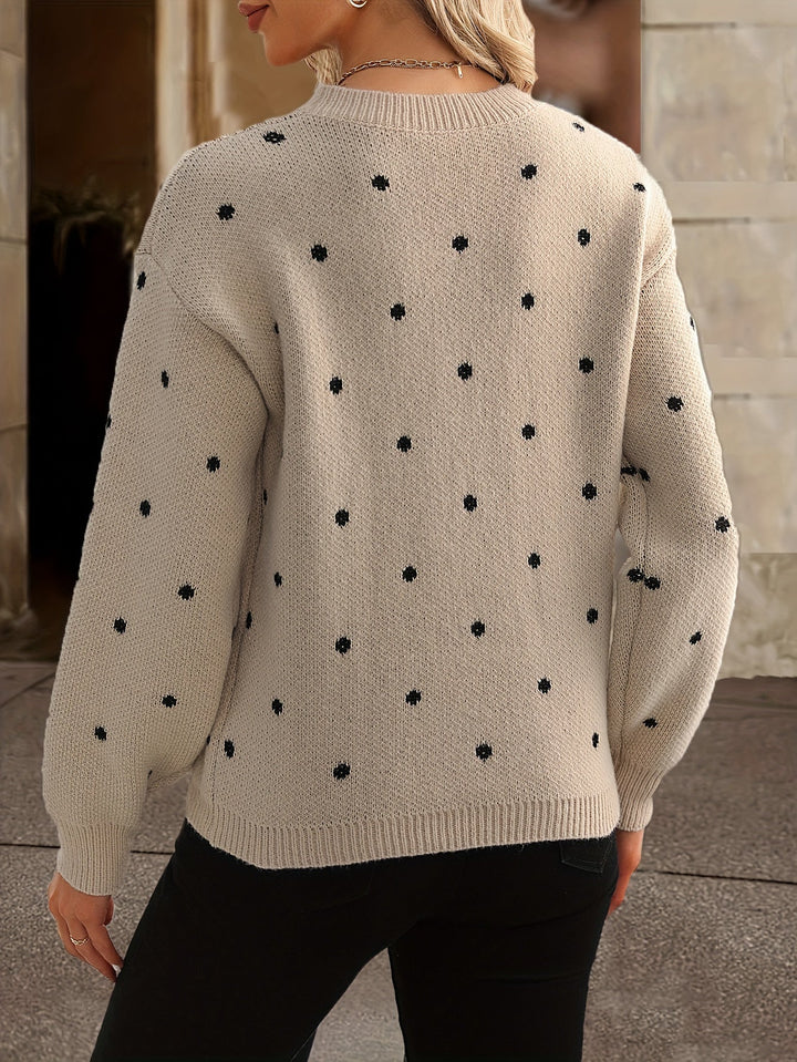 Pull en maille pour femme à pois col rond chaud automne-hiver doux