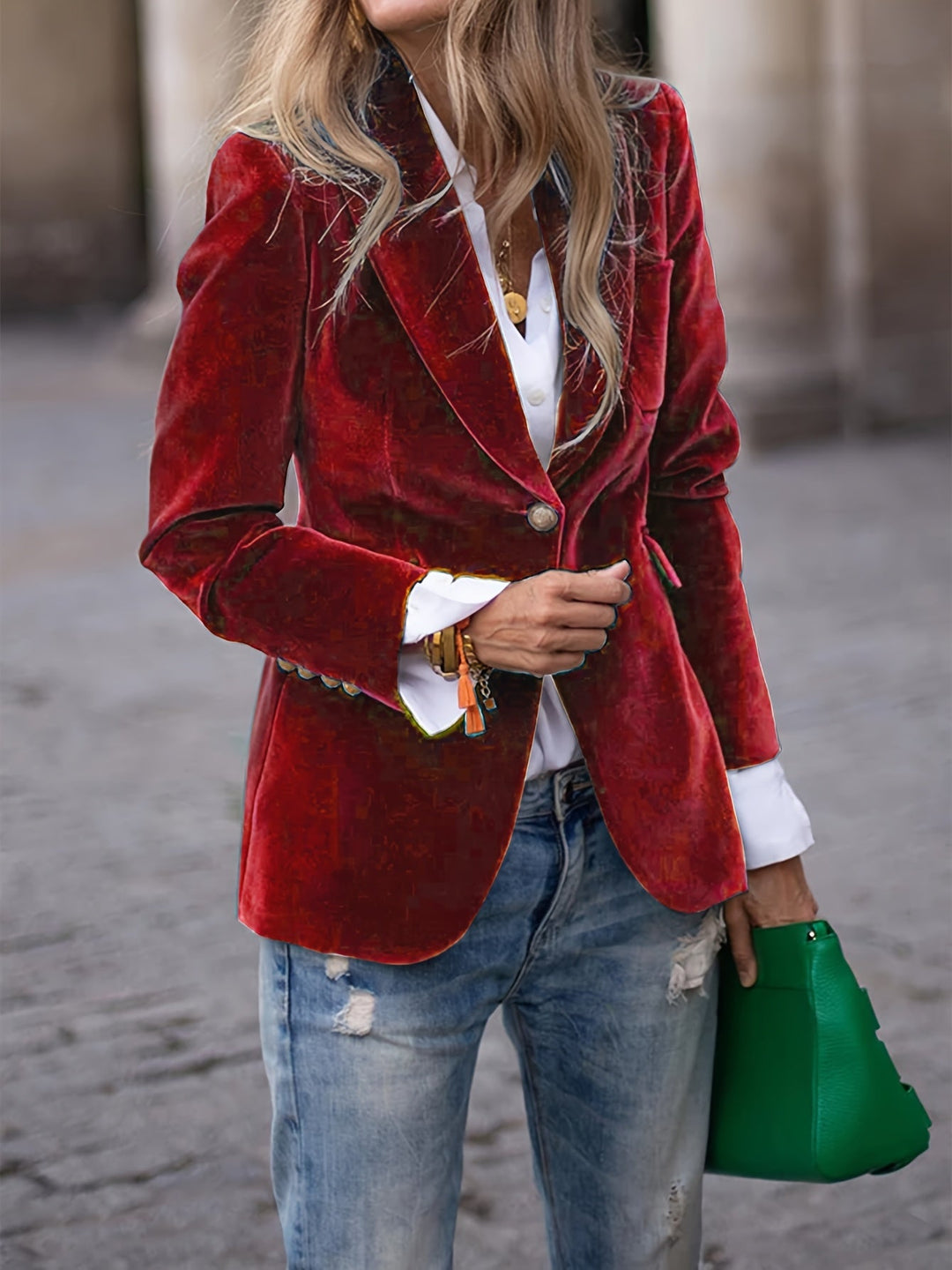 Blazer de damă din bumbac, cu croială cambrată, jachetă elegantă cu un singur nasture pentru toamnă