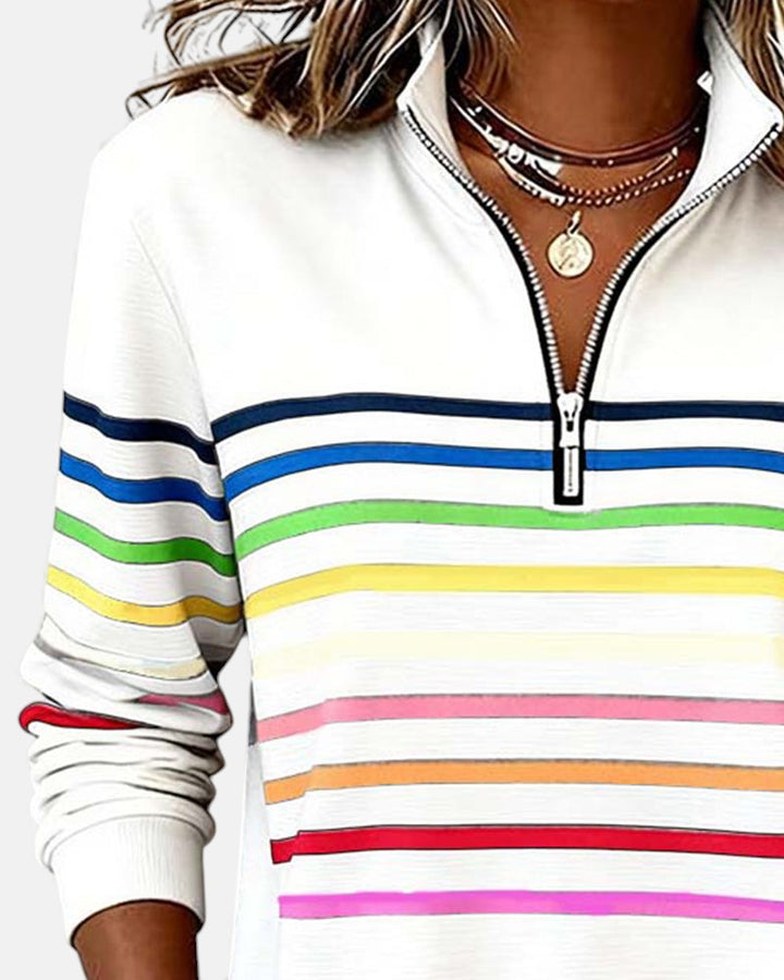 Pull en maille à rayures pour femmes avec fermeture éclair pour l'automne
